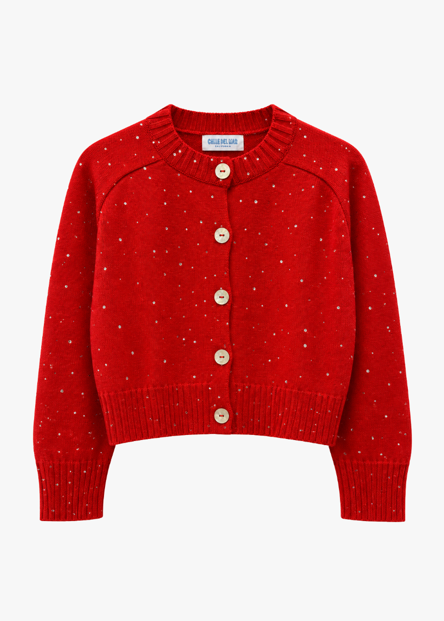 calle del mar Rhinestone Cashmere Cardigan poppy red