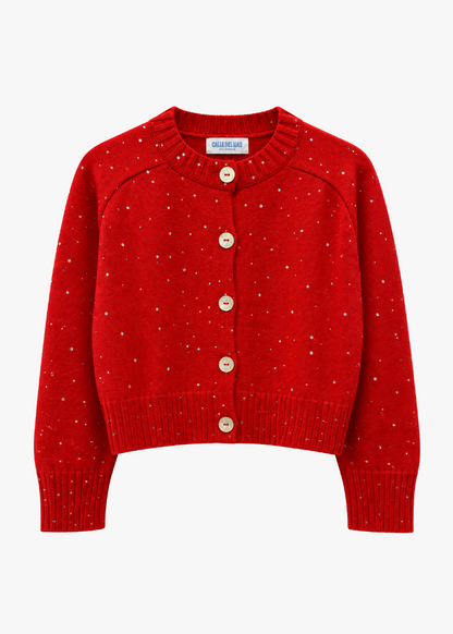 calle del mar Rhinestone Cashmere Cardigan poppy red