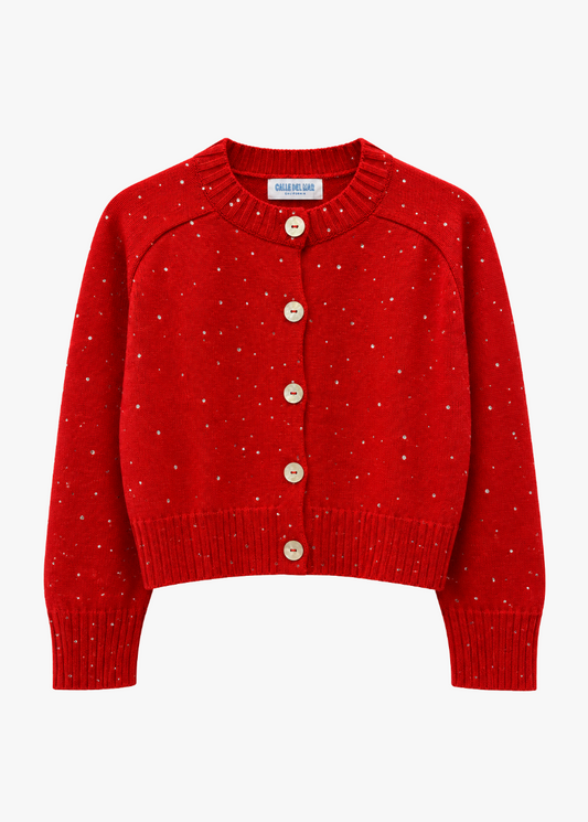 calle del mar Rhinestone Cashmere Cardigan poppy red