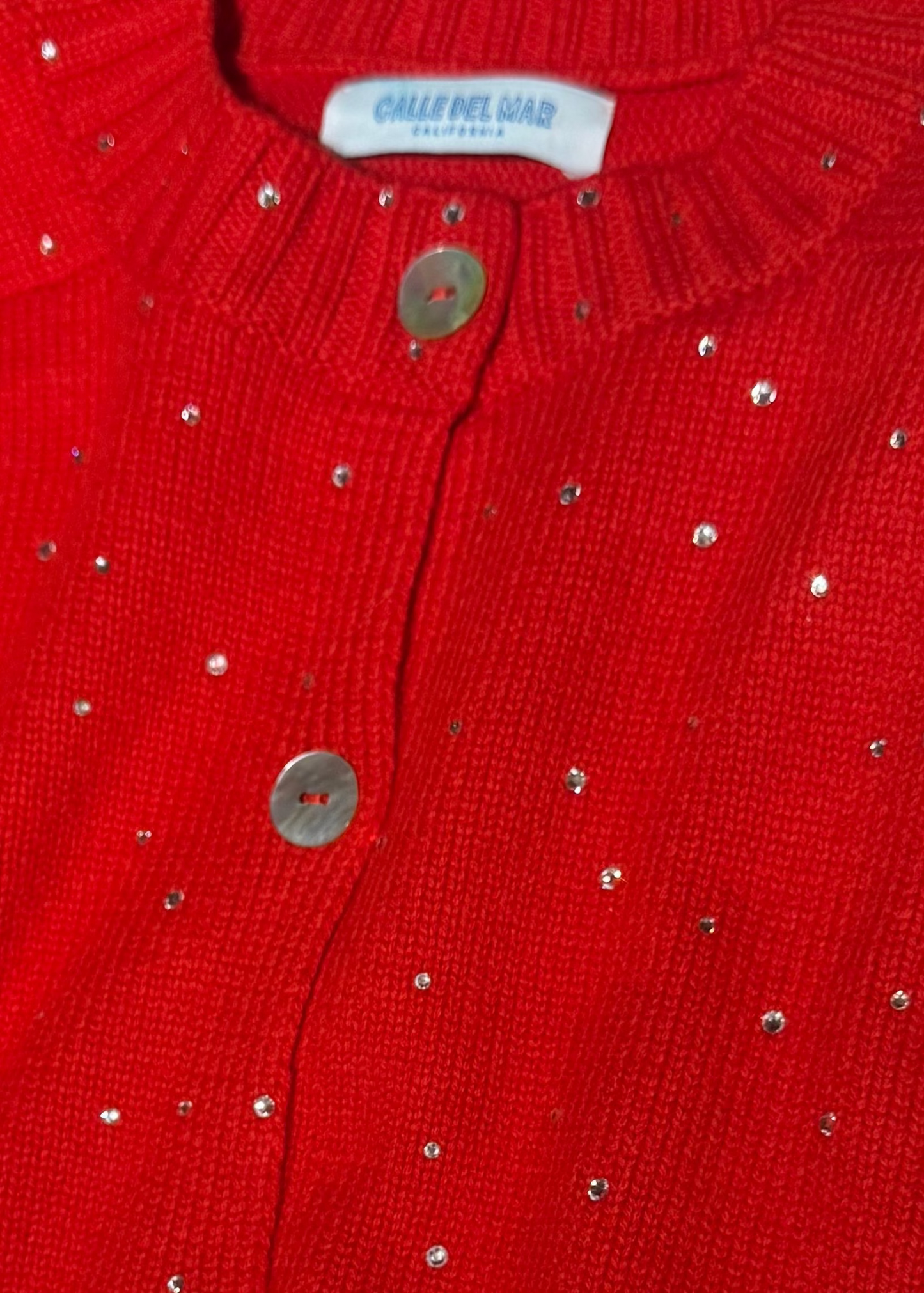 calle del mar Rhinestone Cashmere Cardigan poppy red