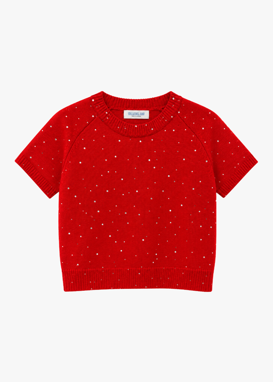 calle del mar Rhinestone Cashmere T-Shirt poppy red