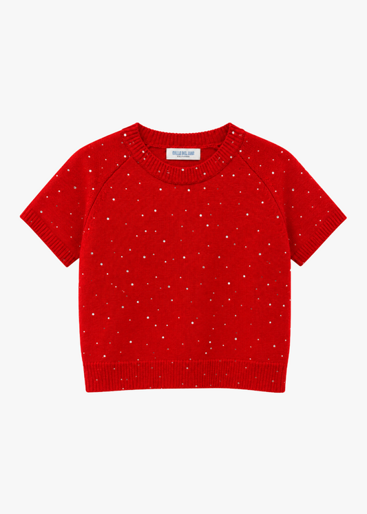 calle del mar Rhinestone Cashmere T-Shirt poppy red