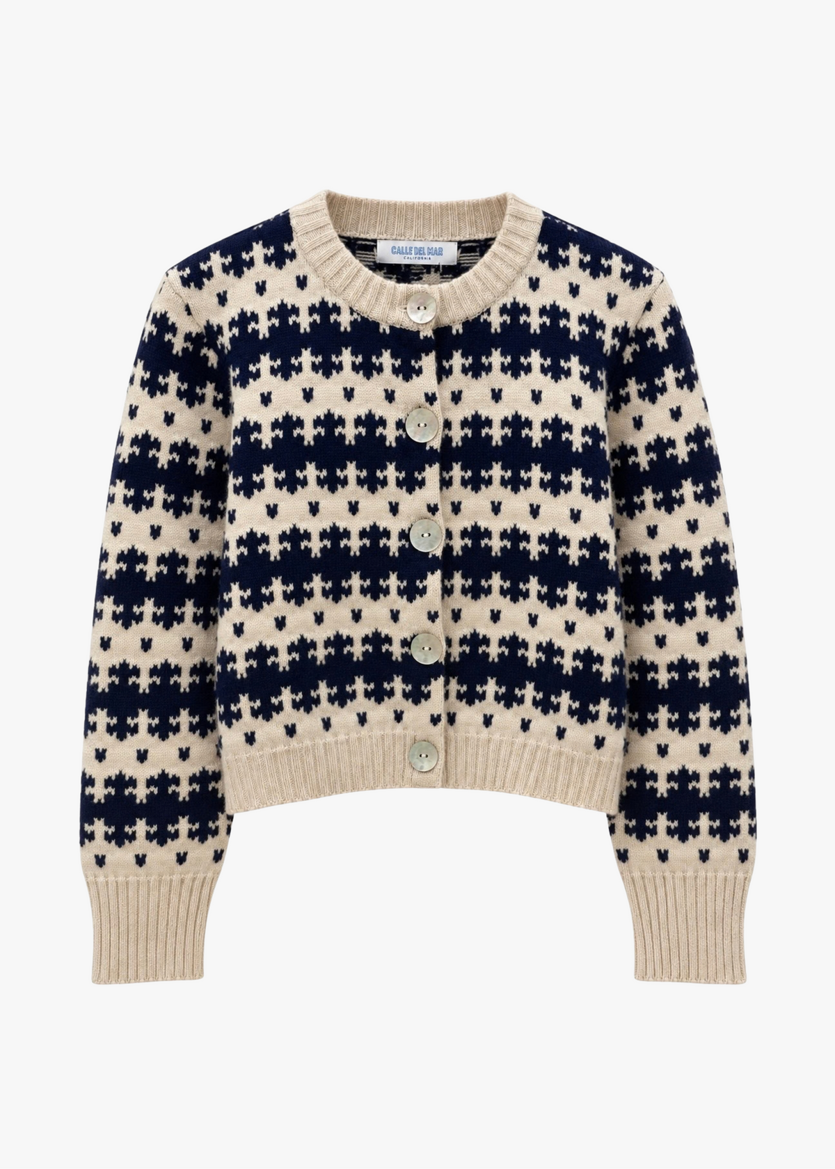 calle del mar Royal Fair Isle Cashmere Cardigan natural midnight navy