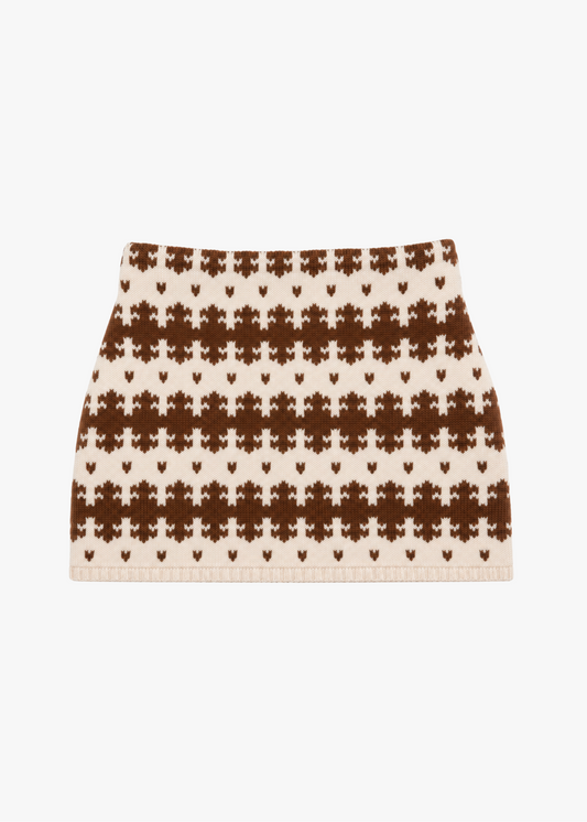 calle del mar Royal Fair Isle Cashmere Mini Skirt in Natural ivory Suede brown