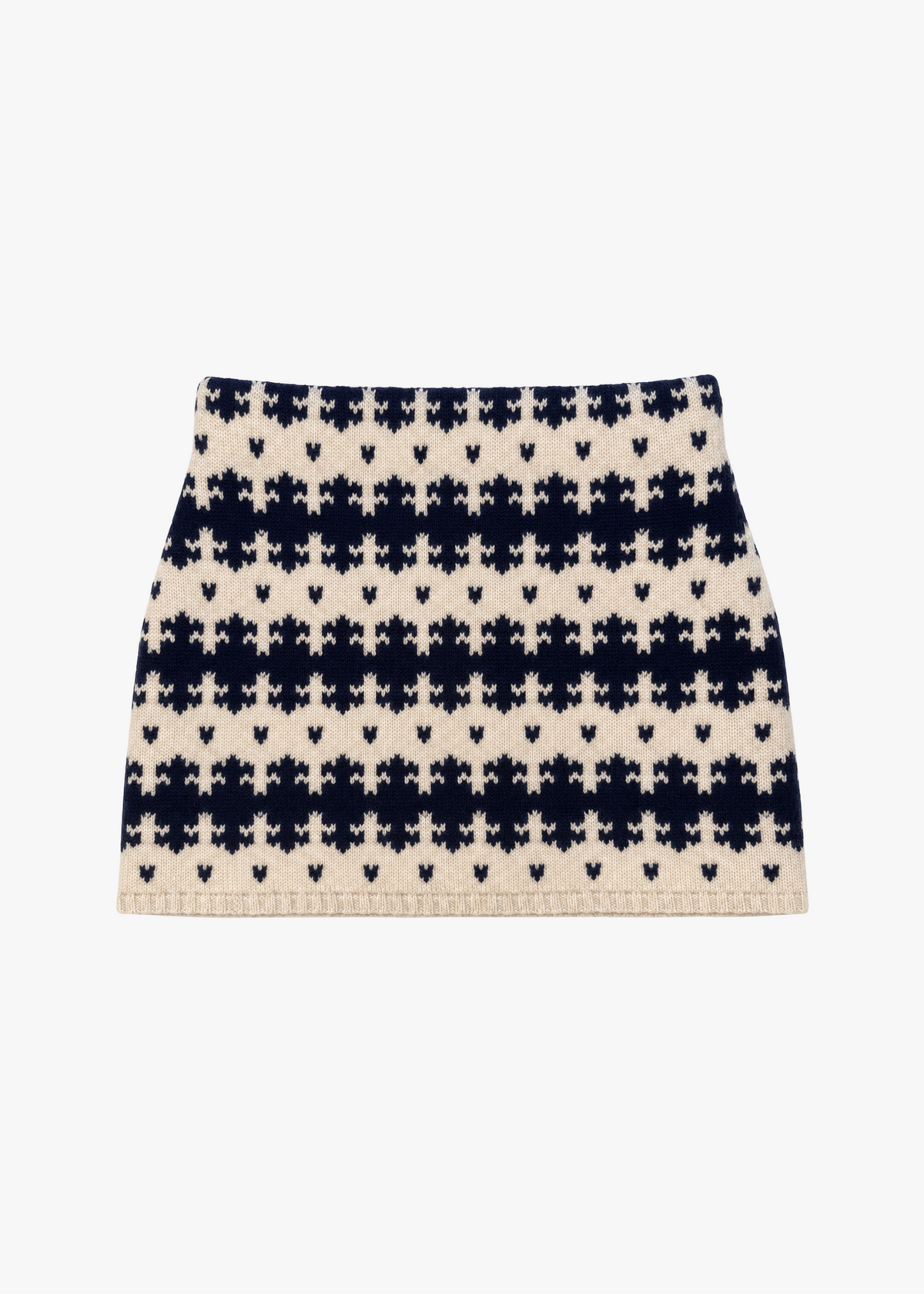 calle del mar Royal Fair Isle Cashmere Mini Skirt in Natural ivory midnight navy blue