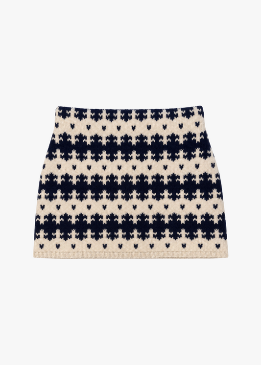 calle del mar Royal Fair Isle Cashmere Mini Skirt in Natural ivory midnight navy blue