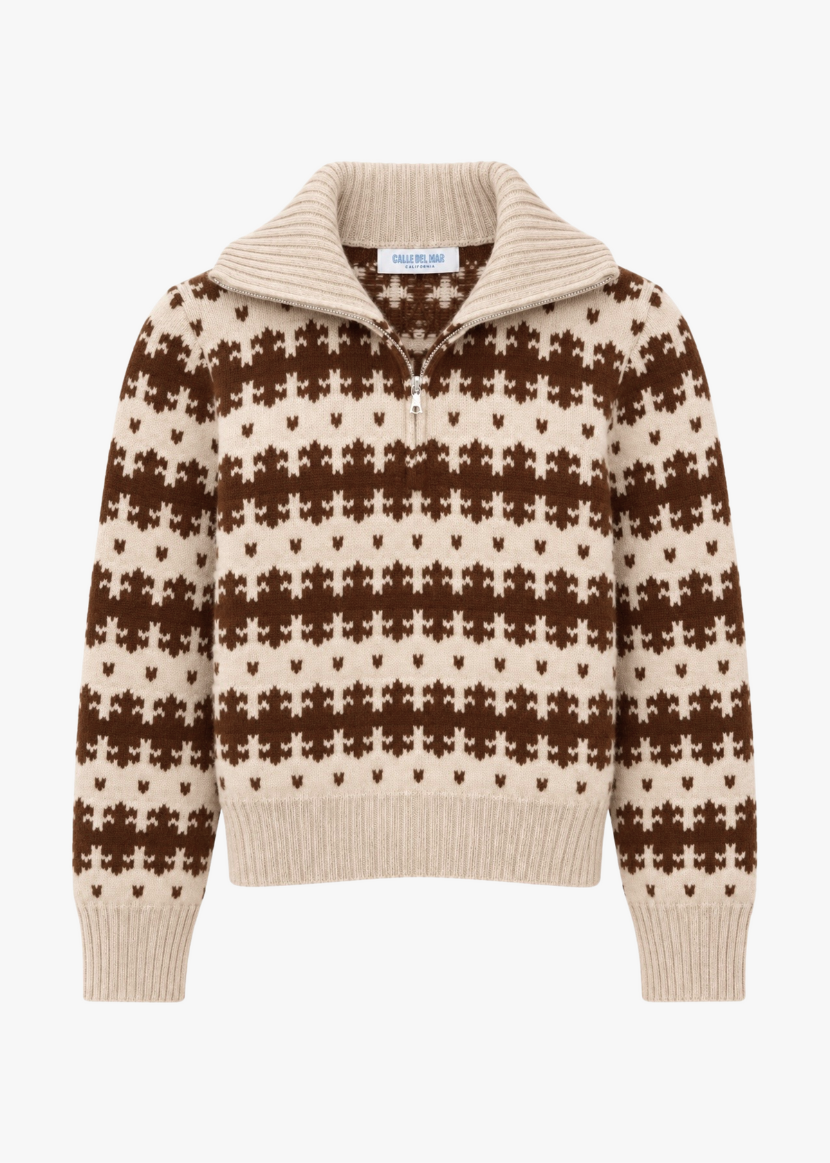 calle del mar cashmere Royal Fair Isle Half Zip ivory brown