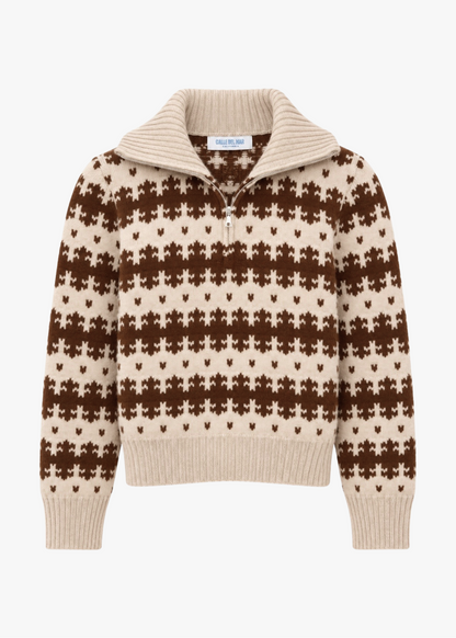 calle del mar cashmere Royal Fair Isle Half Zip ivory brown