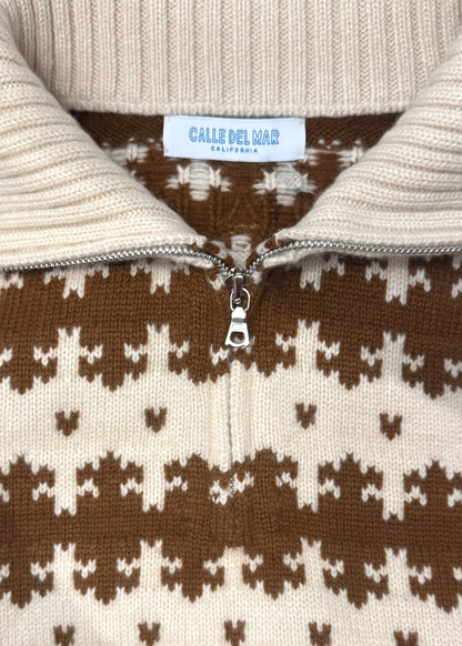 calle del mar cashmere Royal Fair Isle Half Zip ivory brown