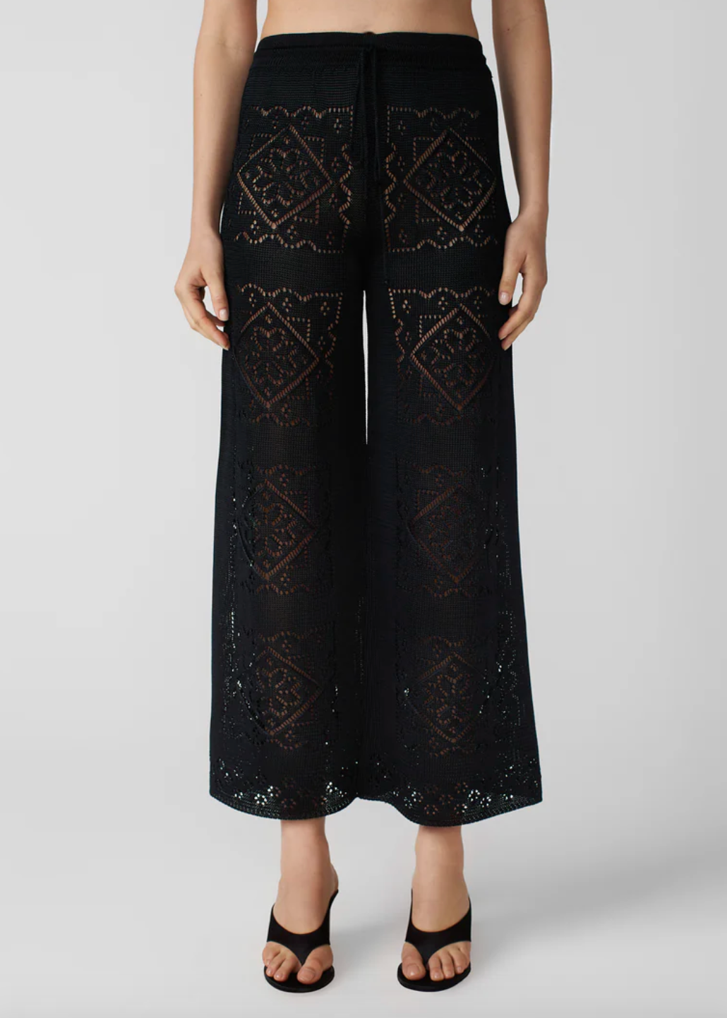 person wearing calle del mar viscose Handkerchief Pants in Black