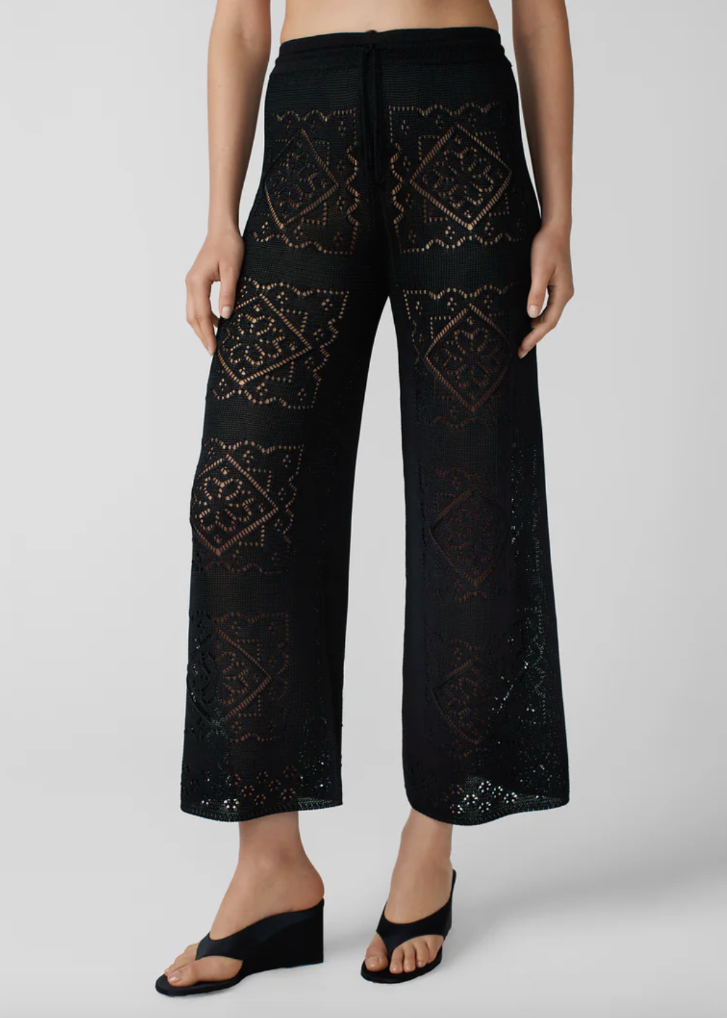 person wearing calle del mar viscose Handkerchief Pants in Black