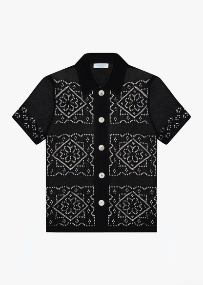 calle del mar viscose Handkerchief Short Sleeve Shirt In Black