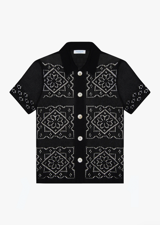 calle del mar viscose Handkerchief Short Sleeve Shirt In Black