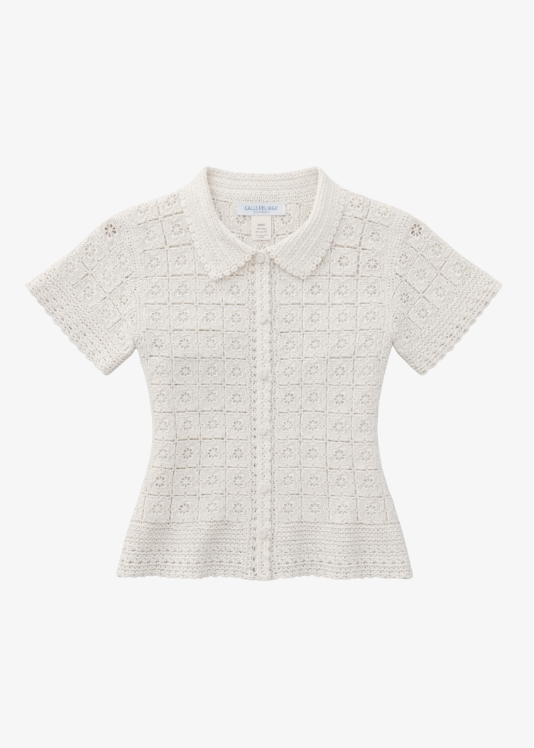 calle del mar womens Tea Party Crochet Shirt In Natural viscose