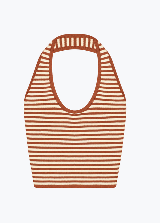 calle del mar womens knit Pop Stripe Halter in Suede Natural Stripe