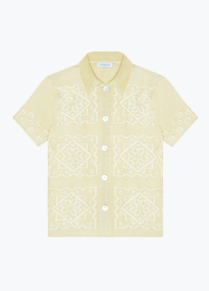 calle del mar womens viscose Handkerchief Short Sleeve Shirt In Custard yellow