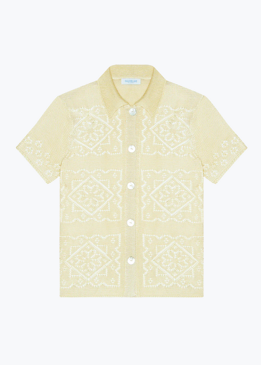 calle del mar womens viscose Handkerchief Short Sleeve Shirt In Custard yellow