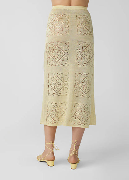person wearing calle del mar womens viscose Handkerchief Skirt in Custard yellow