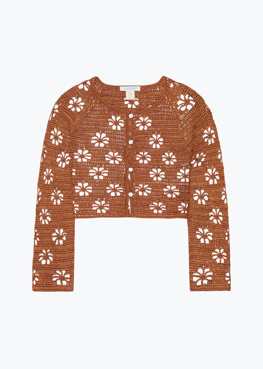 calle del mar womens viscose knit Floral Crochet Cardigan in Suede
