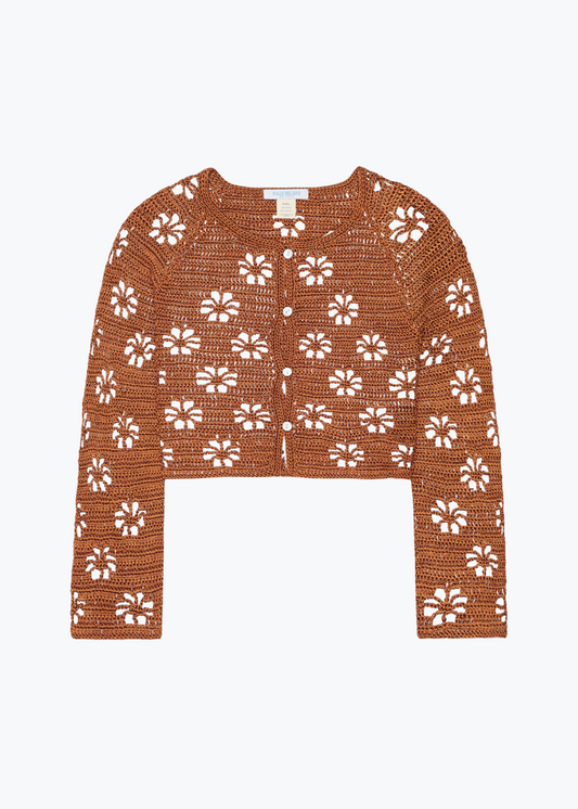 calle del mar womens viscose knit Floral Crochet Cardigan in Suede