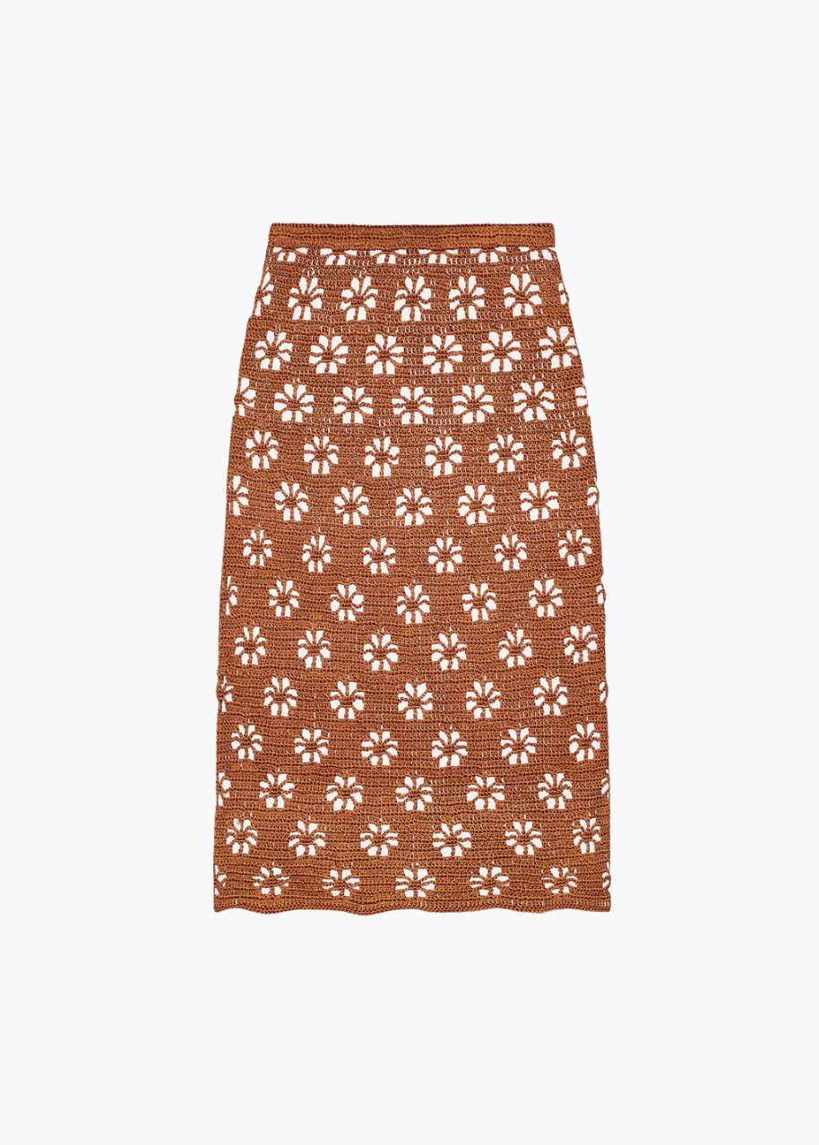 calle del mar womens viscose knit crochet Floral Crochet Skirt in Suede