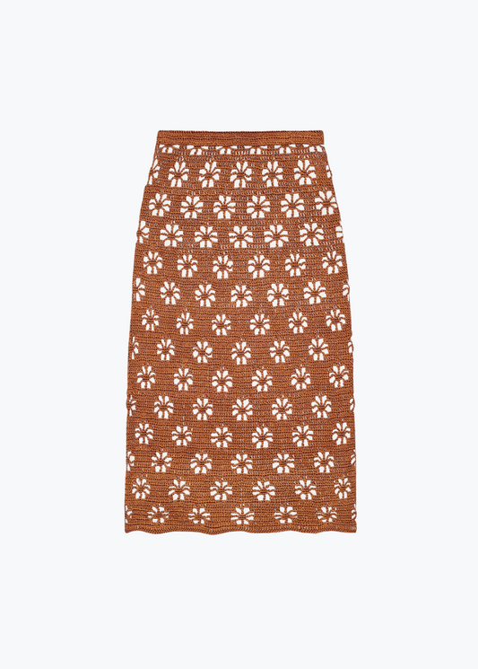 calle del mar womens viscose knit crochet Floral Crochet Skirt in Suede