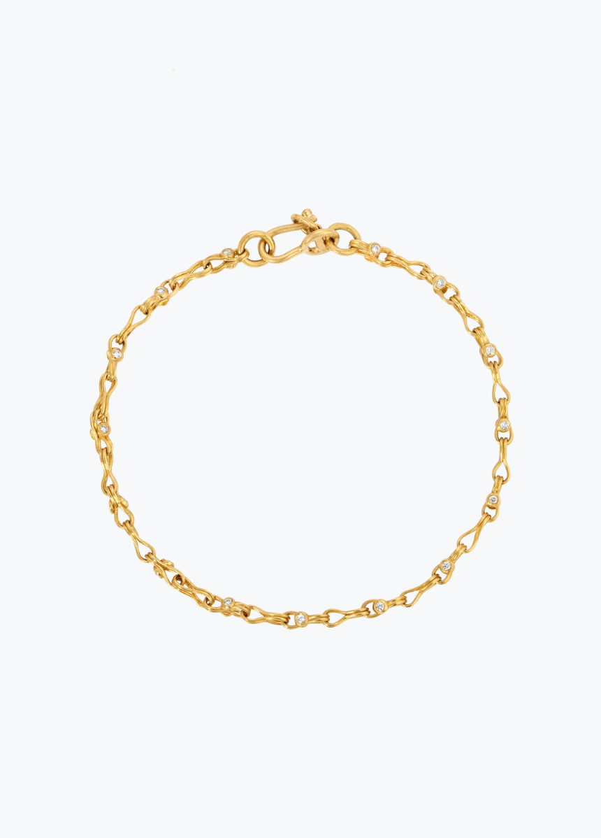 camille beinhorn fine jewelry 22k yellow gold Handwoven Diamond Chain Bracelet