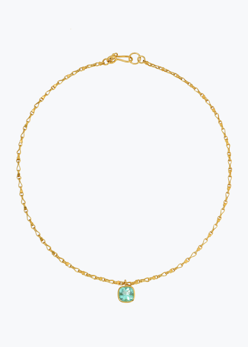 camille beinhorn fine jewelry 22k yellow gold One-of-a-Kind Emerald Bezel Pendant Necklace