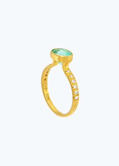 camille beinhorn fine jewelry 22k yellow gold diamond one of a kind pariaba tourmaline bezel ring