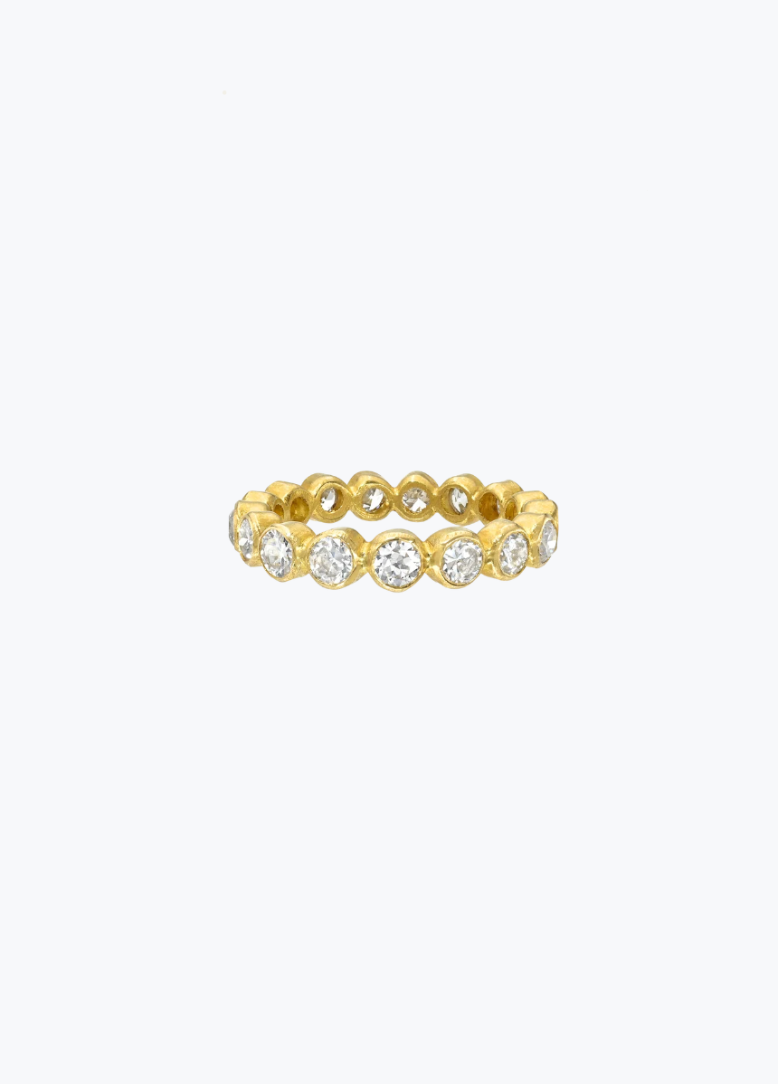 camille beinhorn fine jewelry 22k yellow gold old mine cut diamond Infiniti eternity Band
