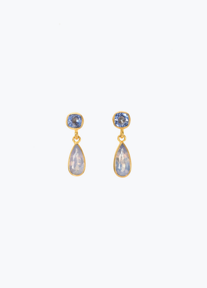 camille beinhorn fine jewelry one of a kind 22k yellow gold One-of-a-Kind cobalt Spinel unheated Sapphire Gemini Earrings