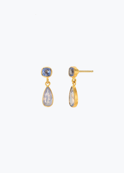 camille beinhorn fine jewelry one of a kind 22k yellow gold One-of-a-Kind cobalt Spinel unheated Sapphire Gemini Earrings