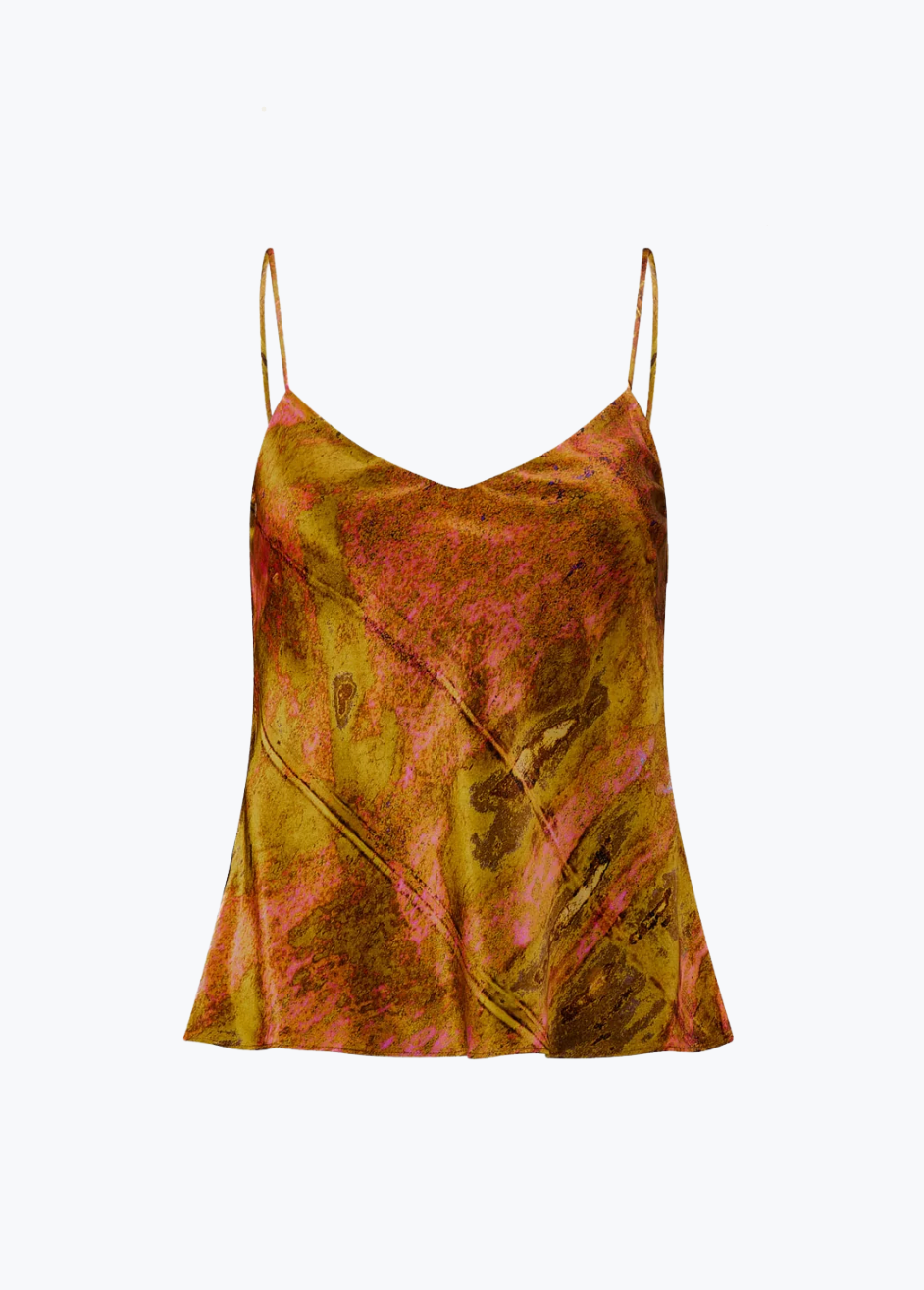 carmen molina womens silk printed Silk Cherise Cami Top in pink leopard dust