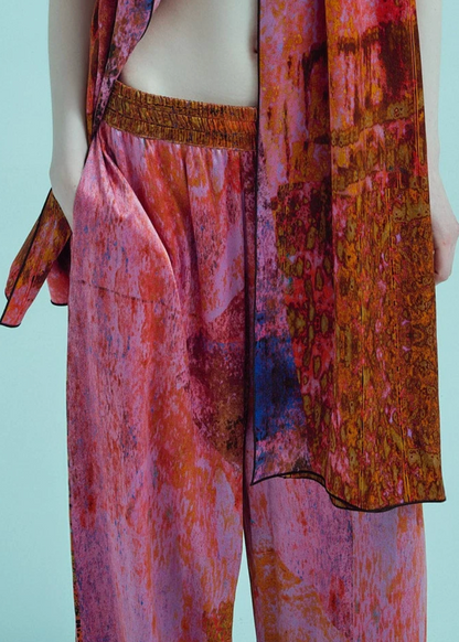 carmen molina womens silk satin printed Wide Leg Pants in Electric Lady