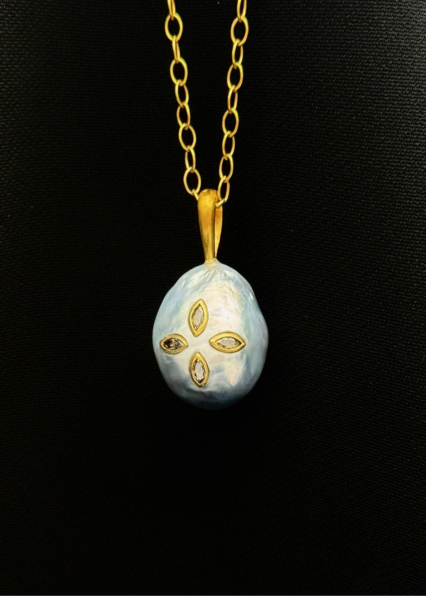 cathy waterman 22k yellow gold South Sea Pearl Pendant with Diamonds