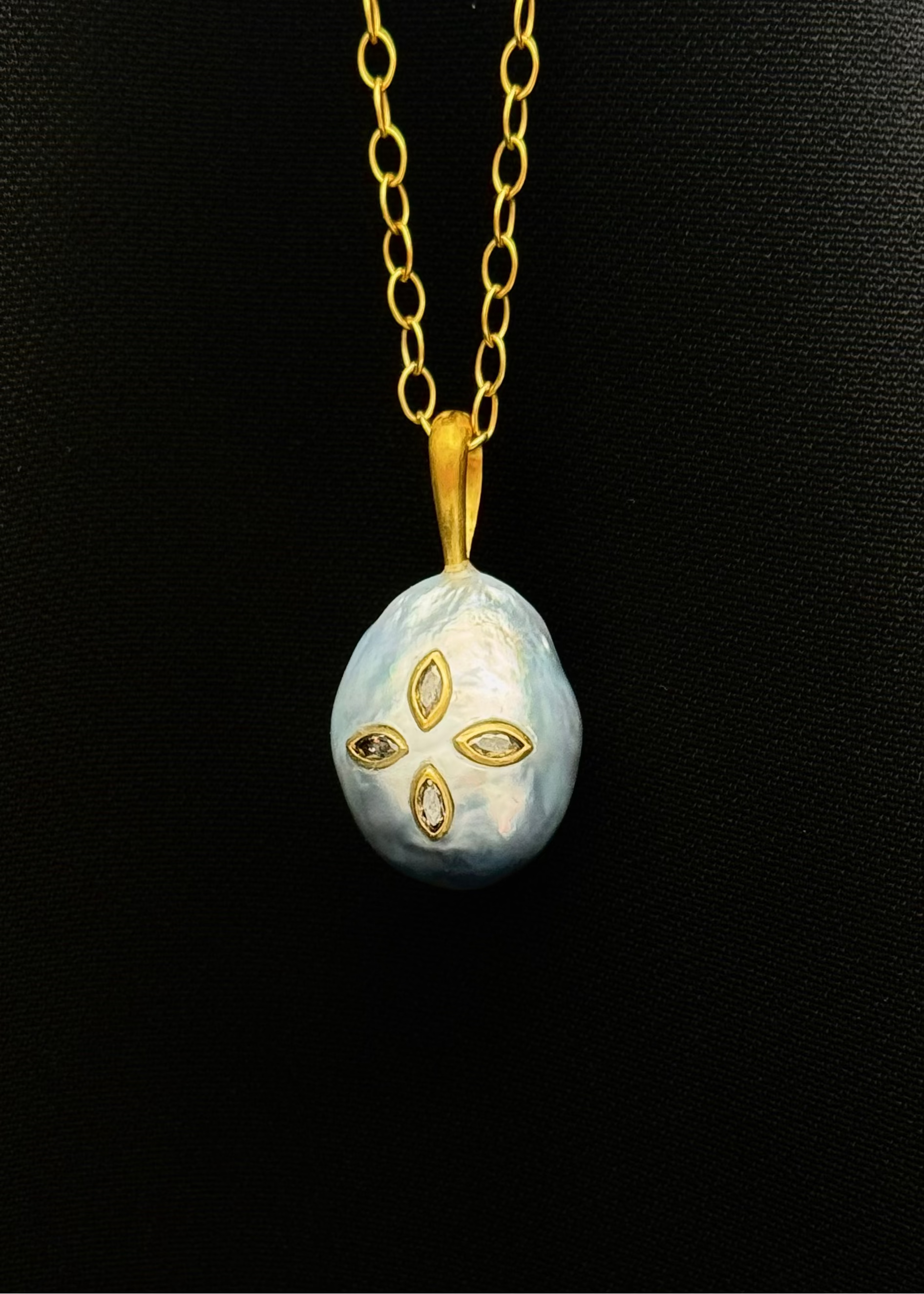 cathy waterman 22k yellow gold South Sea Pearl Pendant with Diamonds