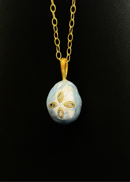 cathy waterman 22k yellow gold South Sea Pearl Pendant with Diamonds