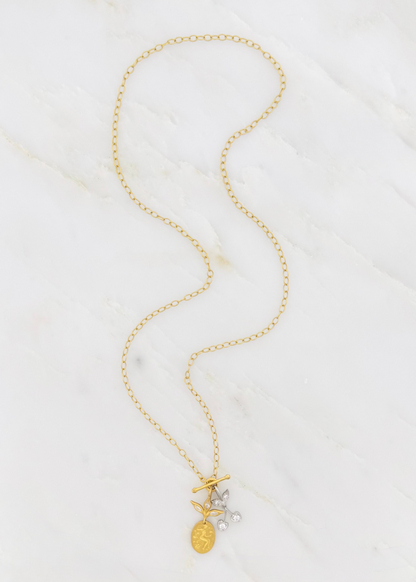 cathy waterman fine jewelry 18k yellow gold platinum diamonds Tiny Lacy Chain Necklace with Muse & Cherry Pendants