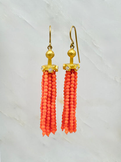 cathy waterman fine jewelry 22k yellow gold Coral Tassel Earrings