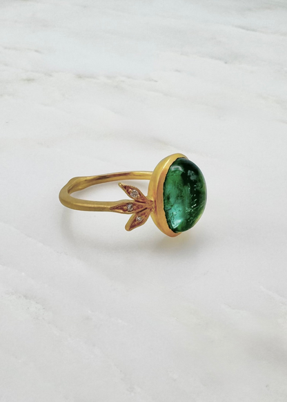 cathy waterman fine jewelry 22k yellow gold Moderne Ring with Green Tourmaline