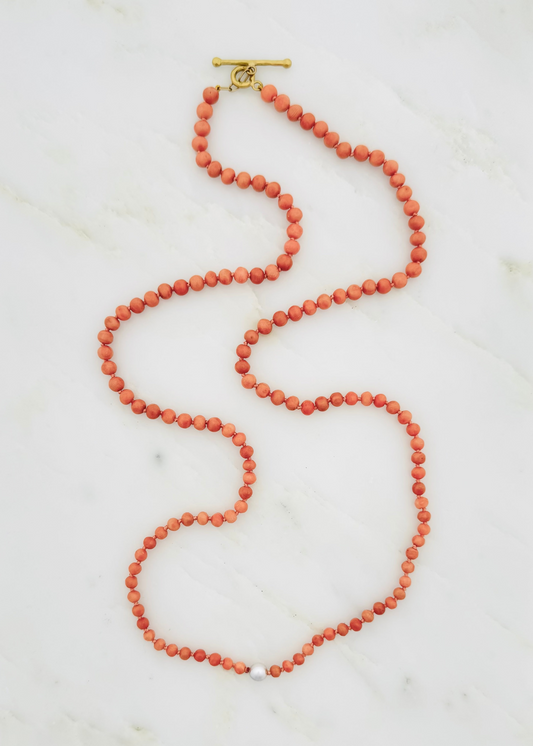 cathy waterman fine jewelry 22k yellow gold Vintage Coral and Pearl Beaded Necklace
