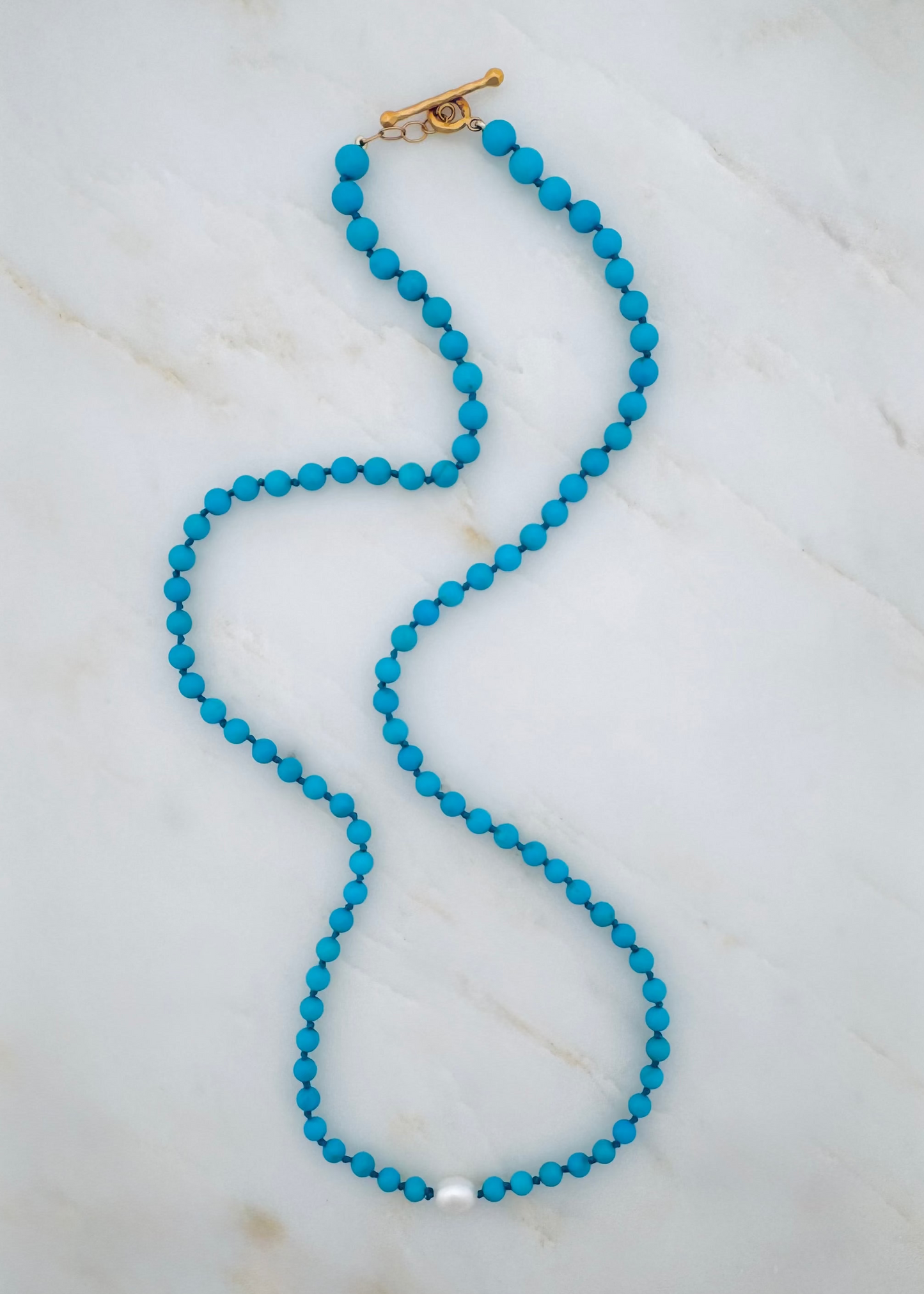 cathy waterman fine jewelry 22k yellow gold sleeping beauty Turquoise and Pearl Beaded Necklace