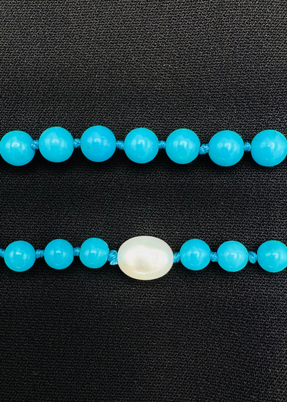 cathy waterman fine jewelry 22k yellow gold sleeping beauty Turquoise and Pearl Beaded Necklace