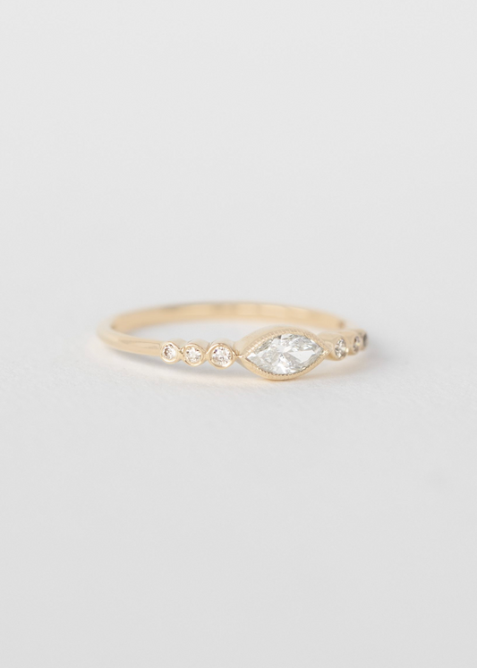 celine daoust 14k yellow fine jewelry Marquise Diamond & Six Diamonds Ring