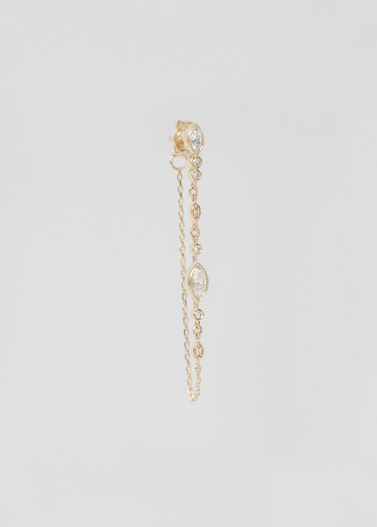 celine daoust fine jewelry 14k yellow gold Diamonds Eyes Long Chain (Single Earring)