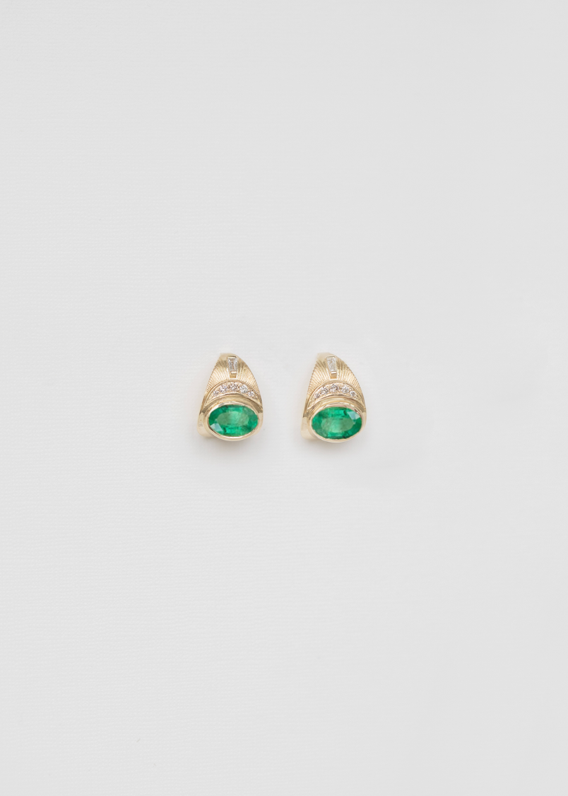 celine daoust fine jewelry 14k yellow gold Emerald & Diamonds Moon & Sun Earrings