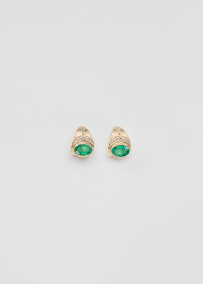 celine daoust fine jewelry 14k yellow gold Emerald & Diamonds Moon & Sun Earrings