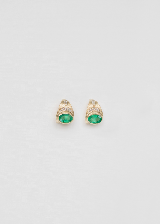 celine daoust fine jewelry 14k yellow gold Emerald & Diamonds Moon & Sun Earrings