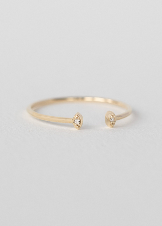 celine daoust fine jewelry 14k yellow gold Tiny Diamond Eyes Open Ring