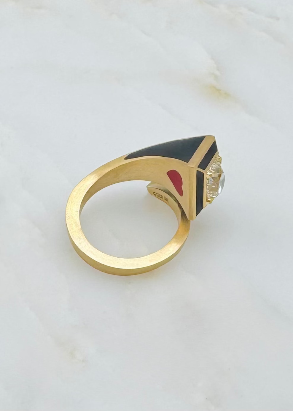 circa1700 fine jewelry 18k yellow gold antique diamond Luck & Strength Horseshoe Nail Ring